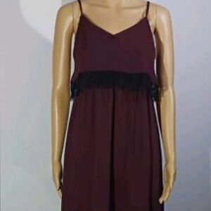 H&M -Burgundy Sheer Dress with Black Lace - Size 14